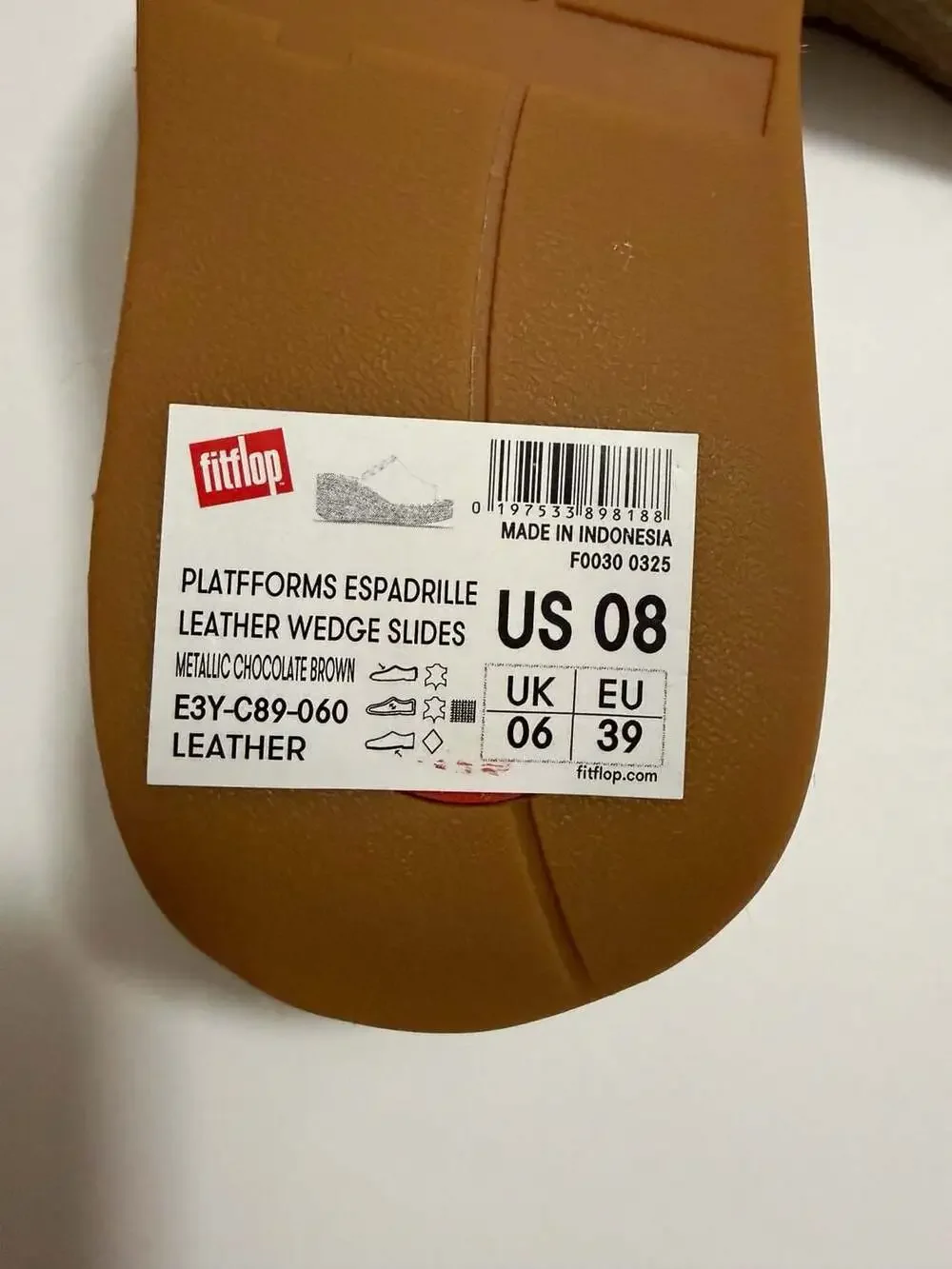 FitFlop Platfforms Espadrille Leather Wedge Slides Size 08 Metallic Chocolate